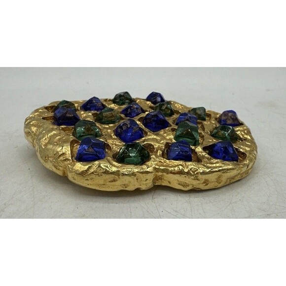 Vintage Reny Dis Paris Brooch Pin Gold Blue Green Large Gorgeous - Picture 4 of 12